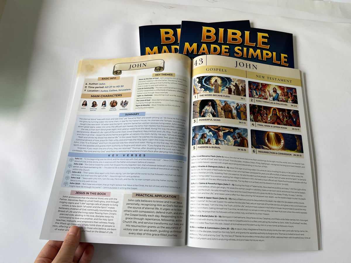 Open Bible Made Simple book showing the John overview